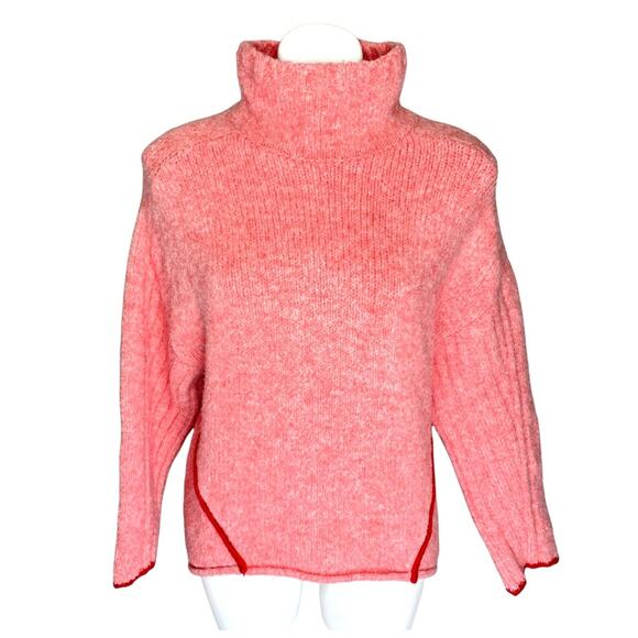 Anthropologie Moth Pink Turtleneck Sweater XS Wool Blend Oversized Cozy - Picture 1 of 6
